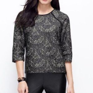 ANN TAYLOR Tan Sweater with Black Lace Overlay
